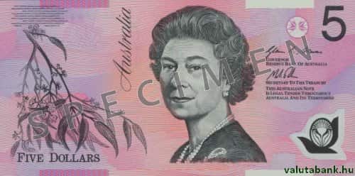 5 dolláros címlet eleje - Ausztrál dollár bankjegy - AUD