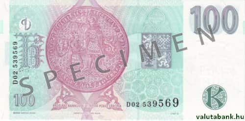 100 koronás címlet hátulja - Cseh korona bankjegy - CZK