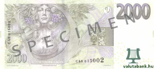2000 koronás címlet hátulja - Cseh korona bankjegy - CZK