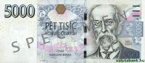 5000 koronás címlet eleje - Cseh korona bankjegy - CZK