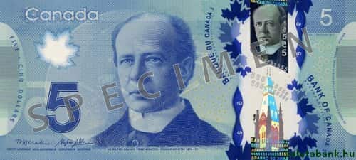 5 dolláros címlet eleje - Kanadai dollár bankjegy - CAD