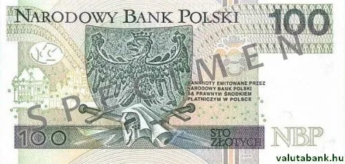 100 zł bankjegy hátlap