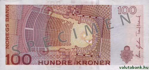 100 koronás címlet hátulja - Norvég korona bankjegy - NOK
