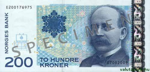 200 koronás címlet eleje - Norvég korona bankjegy - NOK