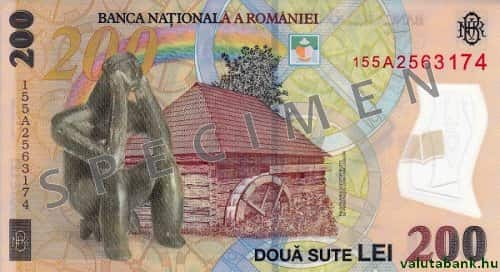 200 lejes címlet hátulja - Román lej bankjegy - RON
