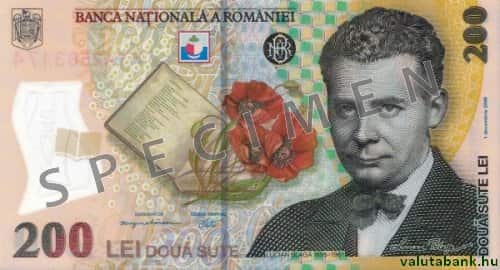 200 lejes címlet eleje - Román lej bankjegy - RON