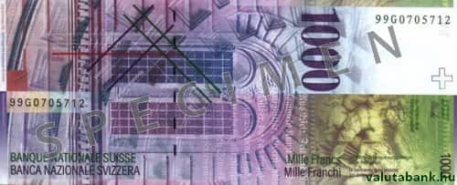 1000 frankos címlet hátulja - Svájci frank bankjegy - CHF