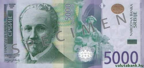 5000 dínáros címlet eleje - Szerb Dínár bankjegy - RSD