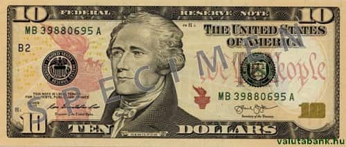 10 dolláros címlet eleje - USA dollár bankjegy - USD