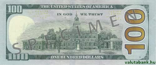 100 dolláros címlet hátulja - USA dollár bankjegy - USD