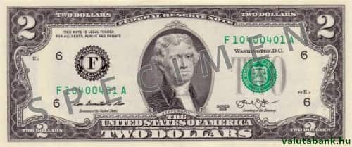 2 dolláros címlet eleje - USA dollár bankjegy - USD