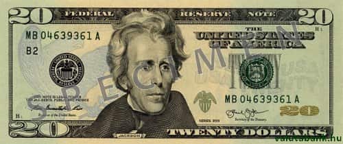 20 dolláros címlet eleje - USA dollár bankjegy - USD